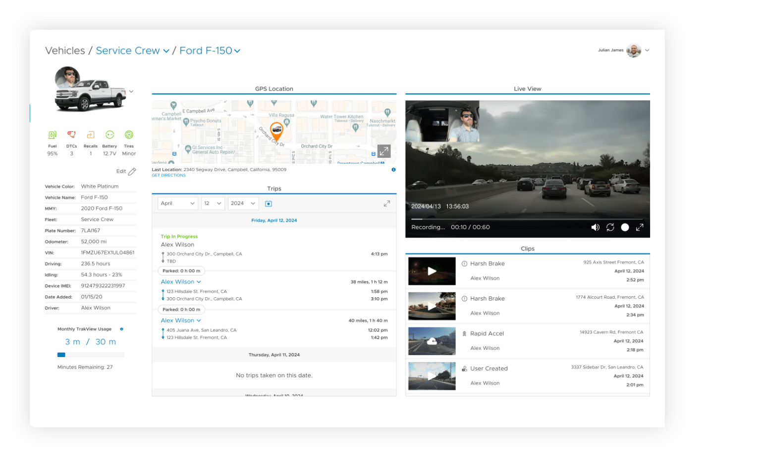 TrakView Web Vehicle Live View